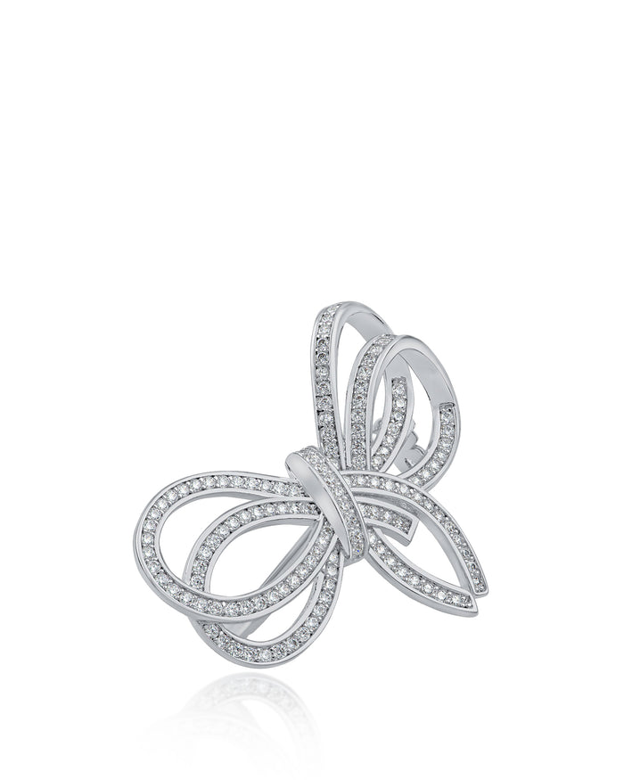 Pave CZ Double Bow Brooch