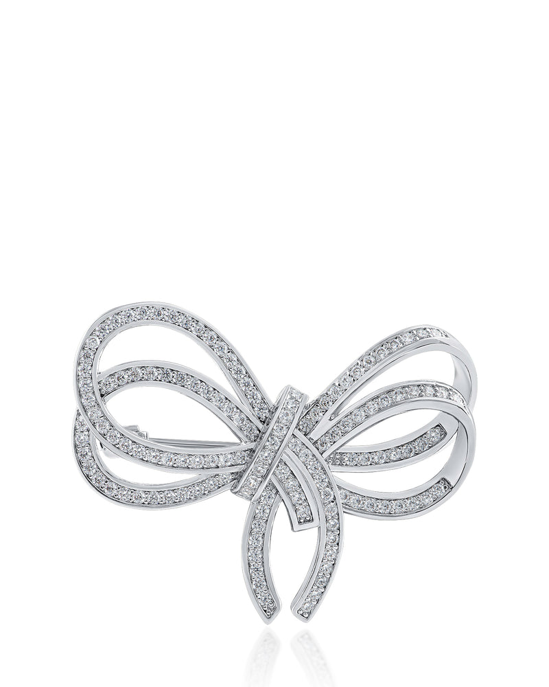 Pave CZ Double Bow Brooch