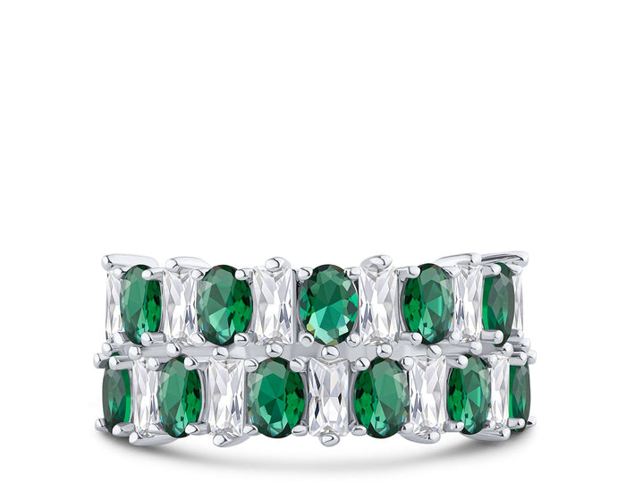 Emerald CZ Multi-Row Band Ring