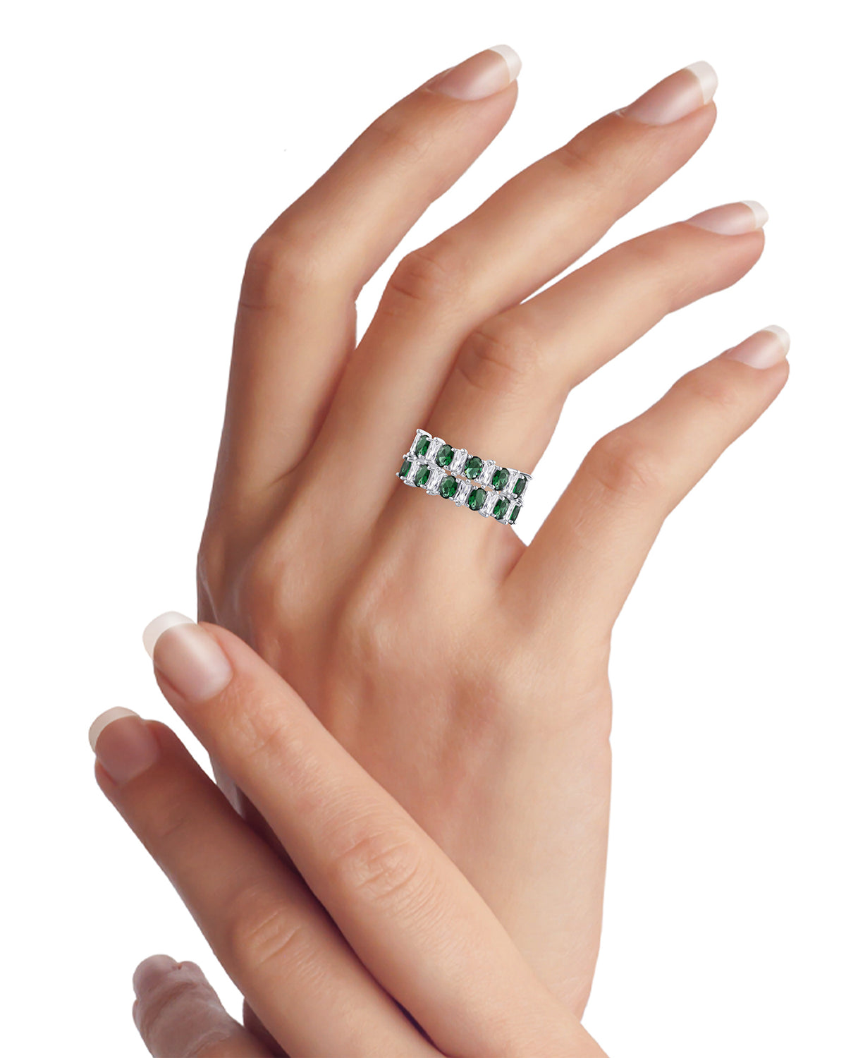 Emerald CZ Multi-Row Band Ring