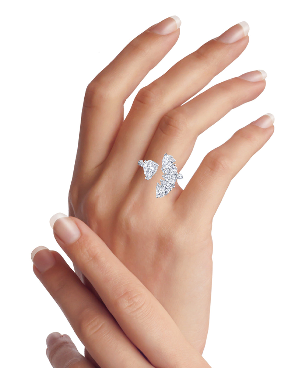 Pear CZ Cluster Open Ring