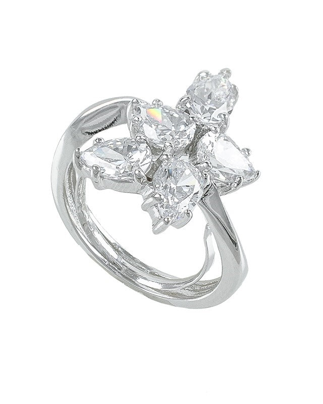 Pear CZ Cluster Ring