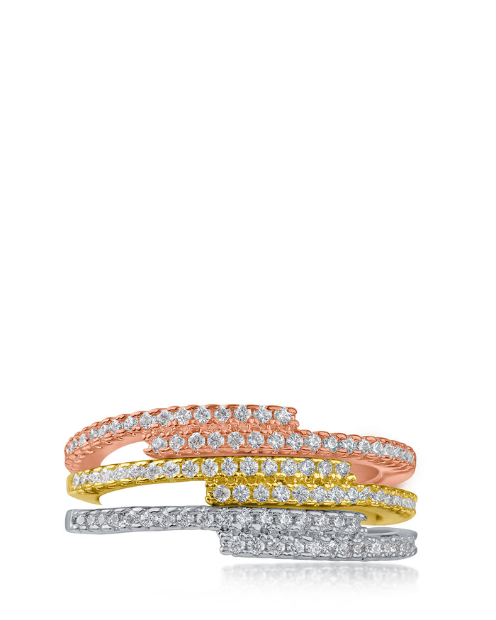 Three Tone Pave Stackable Bands