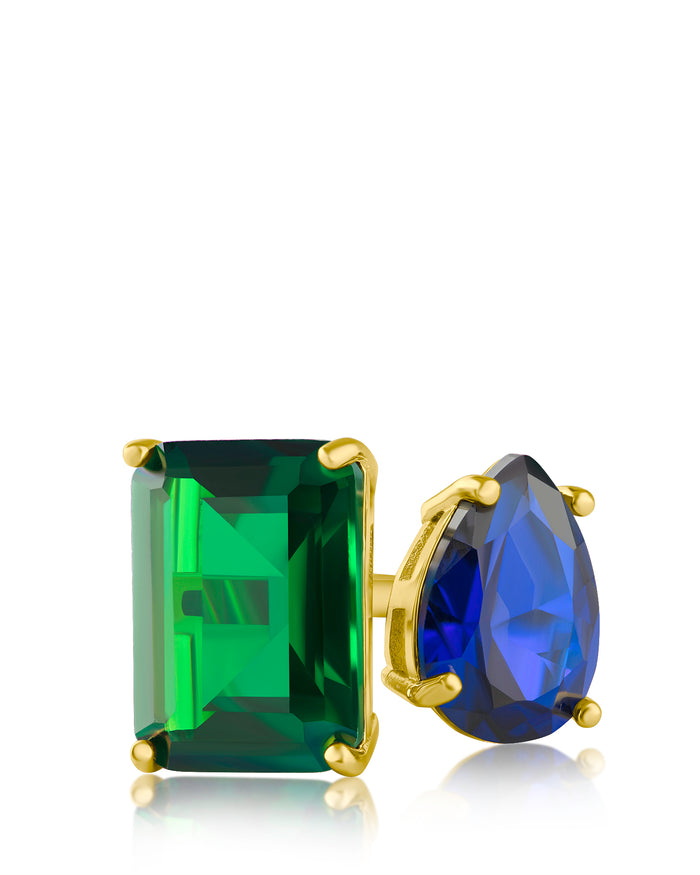 Emerald and Pear CZ Statement Ring