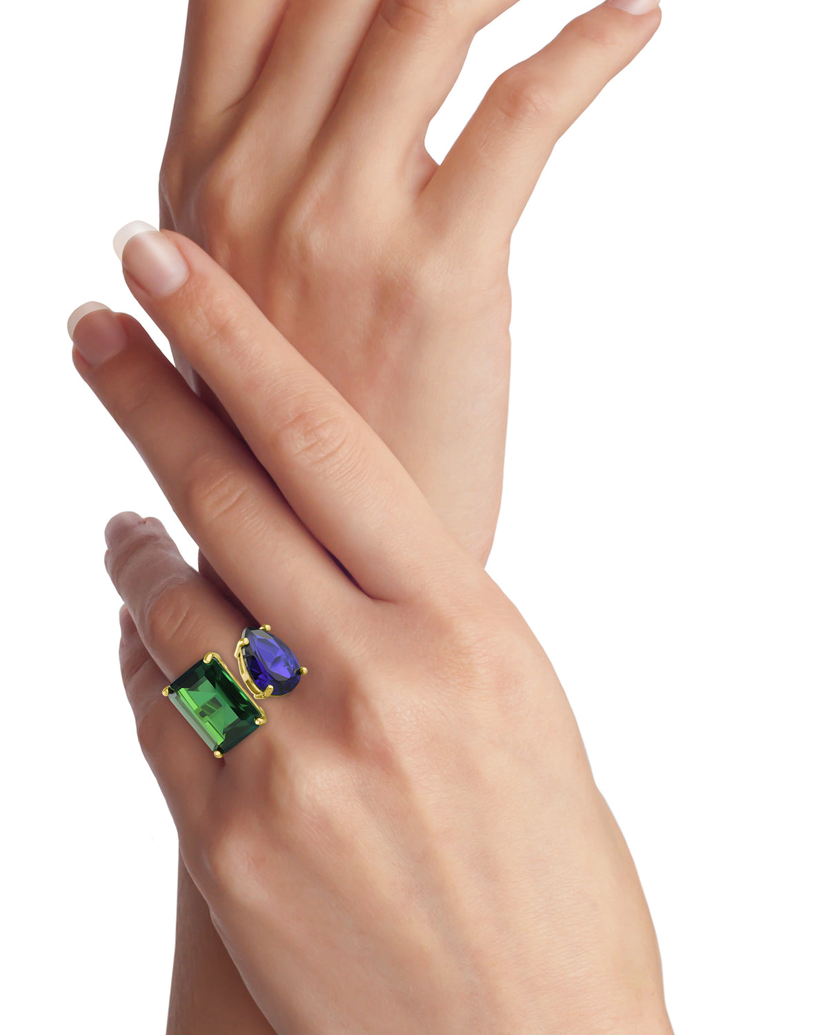 Emerald and Pear CZ Statement Ring