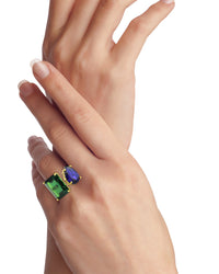 Emerald and Pear CZ Statement Ring