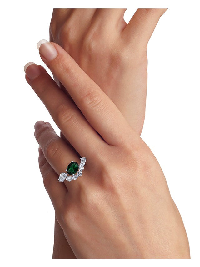 Emerald Oval CZ Cluster Ring