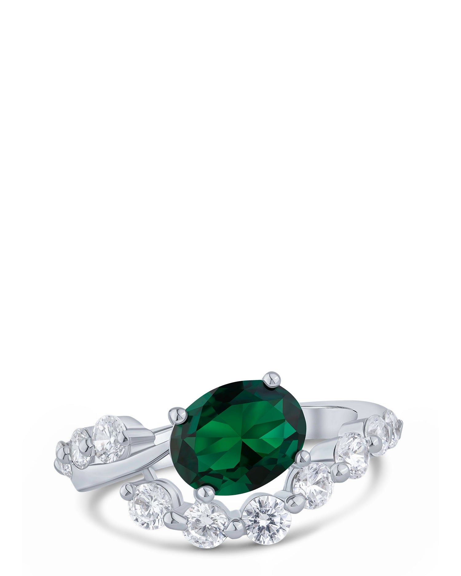 Emerald Oval CZ Cluster Ring
