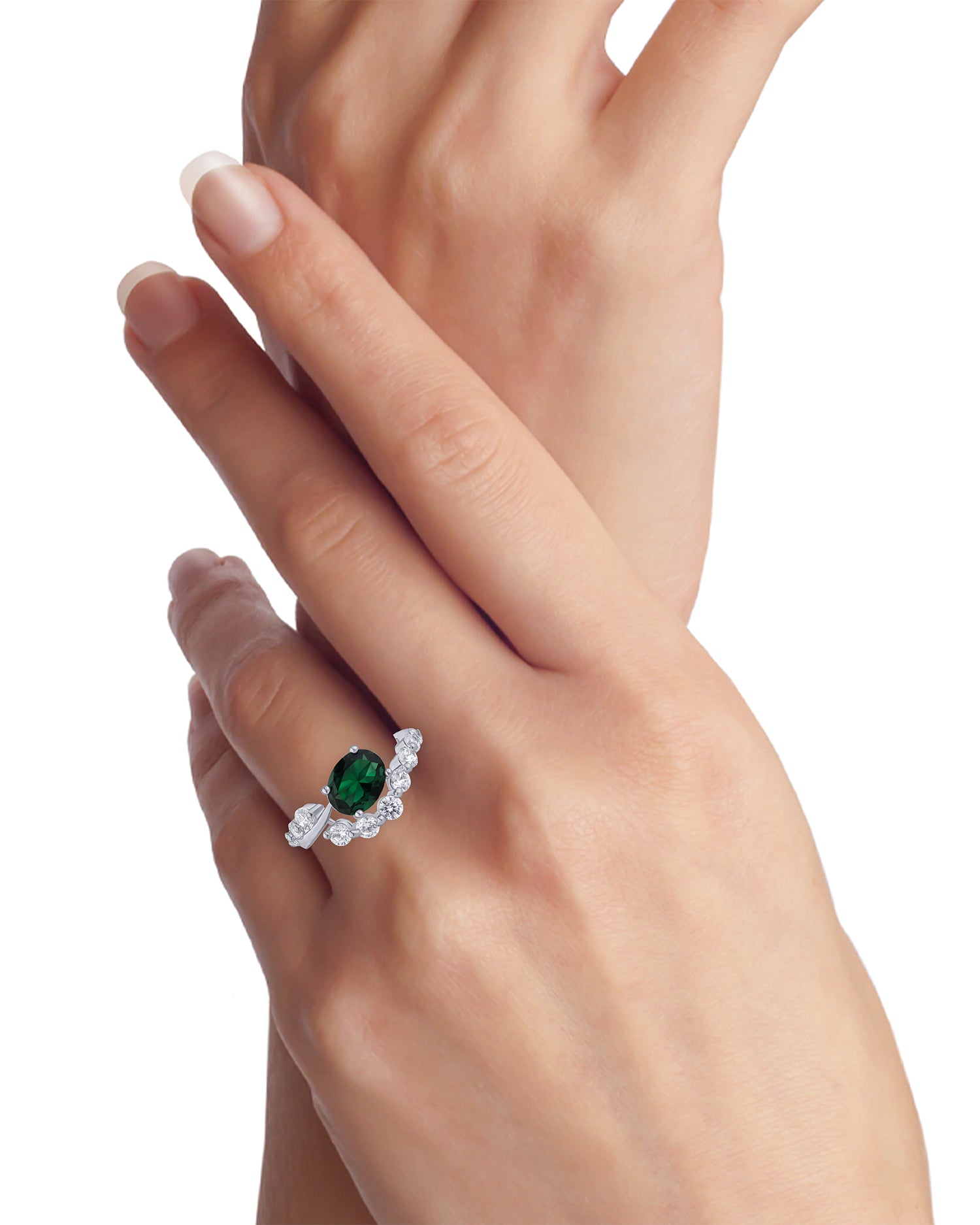 Emerald Oval CZ Cluster Ring