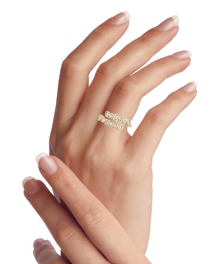 Mixed-Cut CZ Wrap Ring