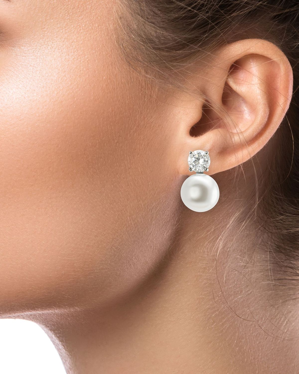 Round CZ and Pearl Earrings