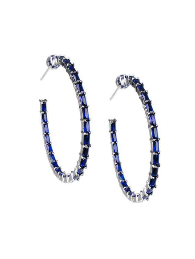 Blue Sapphire Baguette Inside Out Hoop Earrings