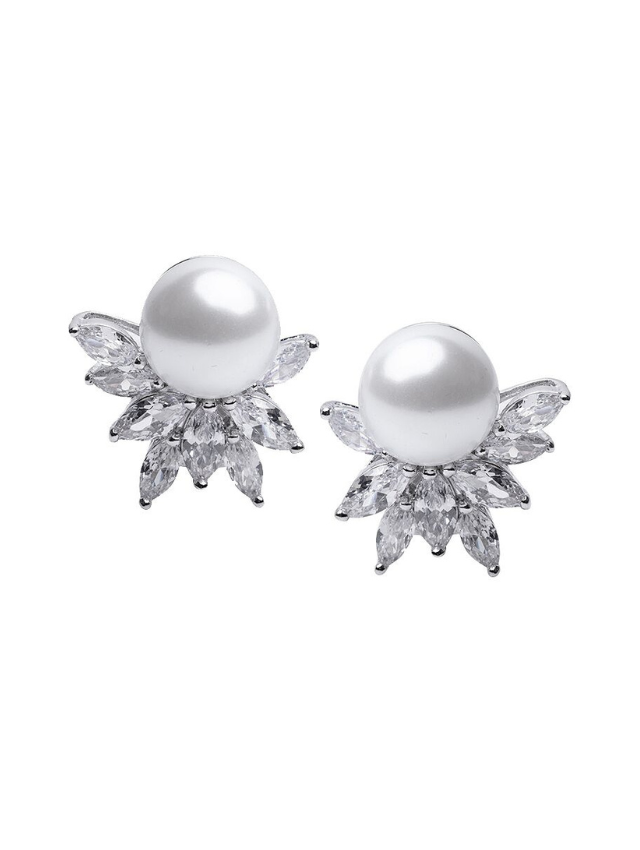 CZ Cluster and Pearl Clip Earrings