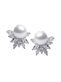 CZ Cluster and Pearl Clip Earrings