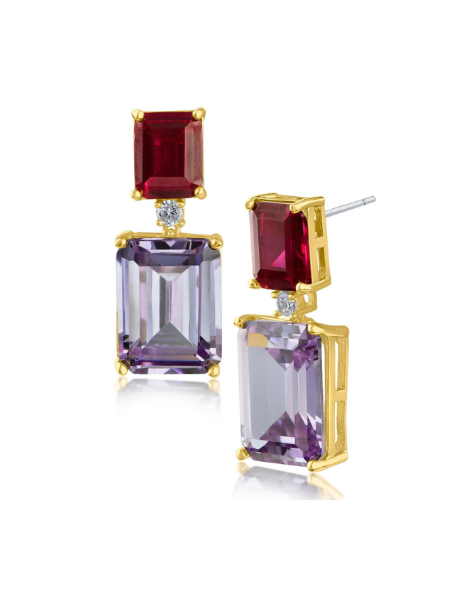 Ruby and Lavender Two Tone Earrings