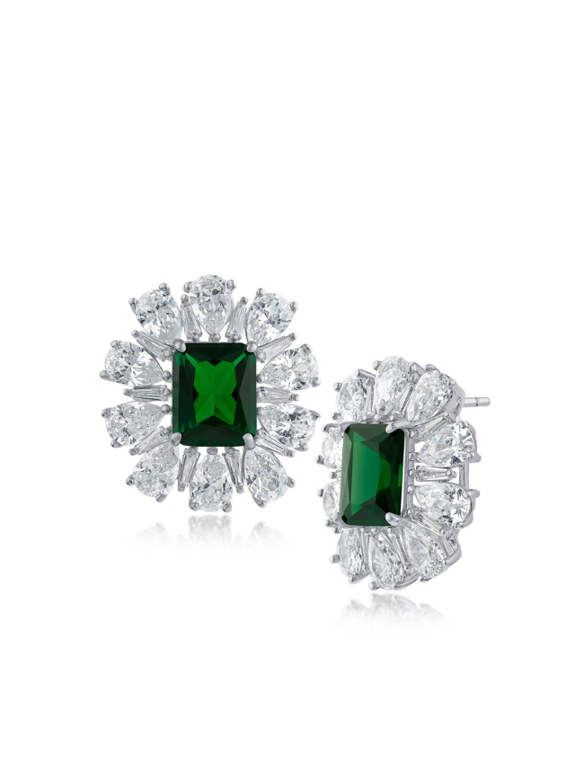 Emerald CZ Button Earrings