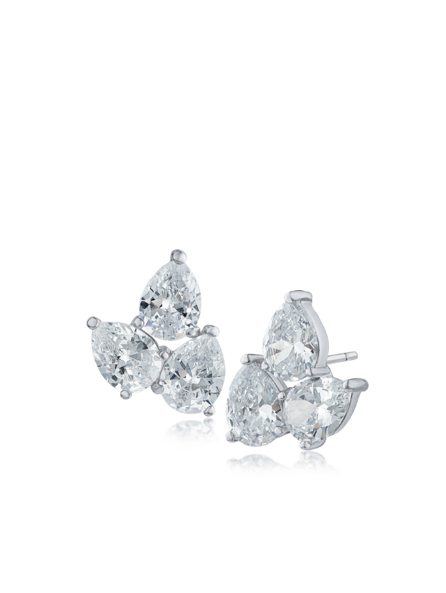 Triple Pear CZ Cluster Earrings