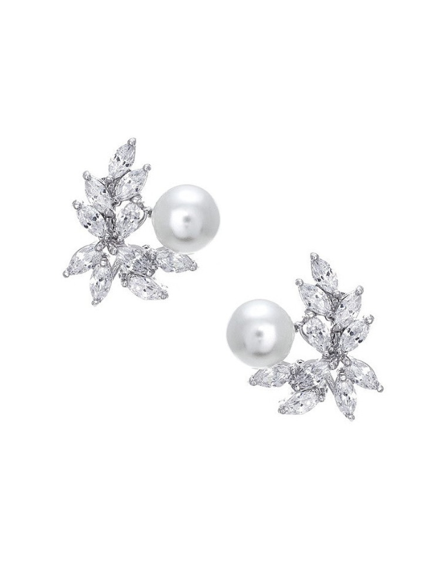 CZ and Pearl Cluster Earrings