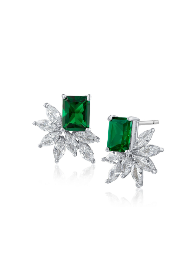 Emerald and Marquis CZ Studs