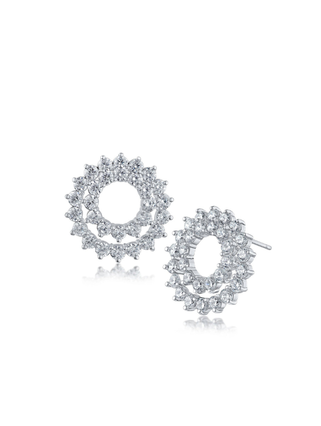 Round CZ Double Open Circle Earrings