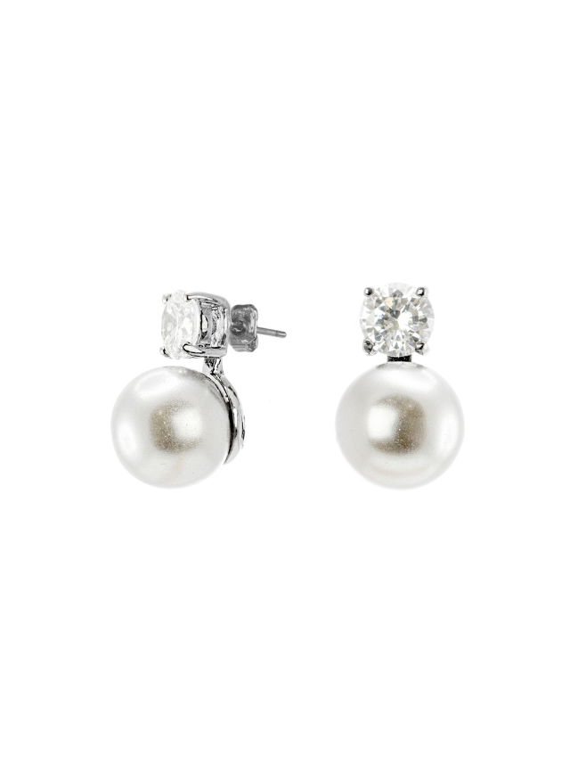 Round CZ and Pearl Earrings