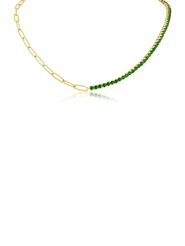 Round Emerald CZ and Chain Necklace