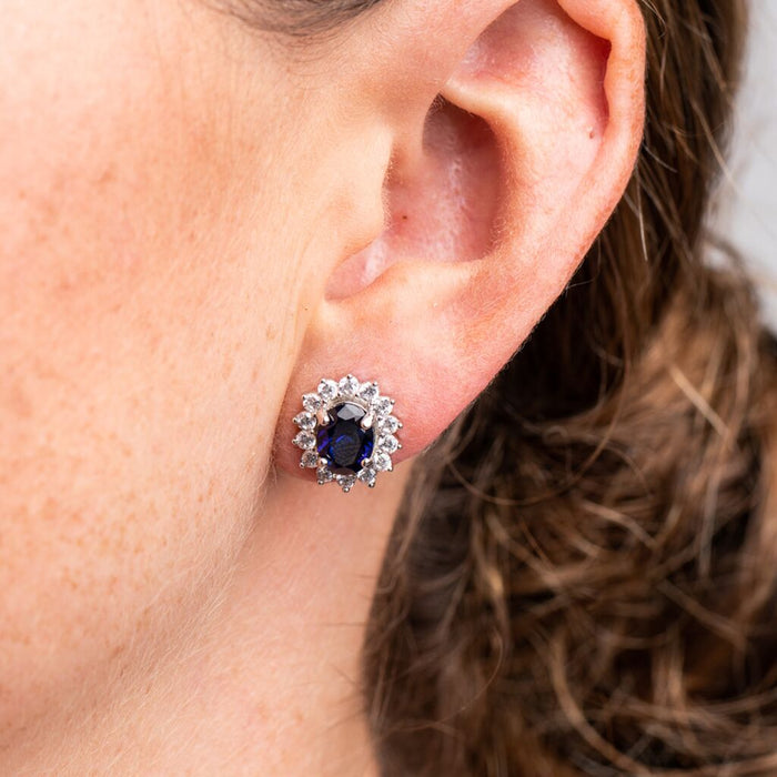 Sapphire Oval Halo Pierced Earrings