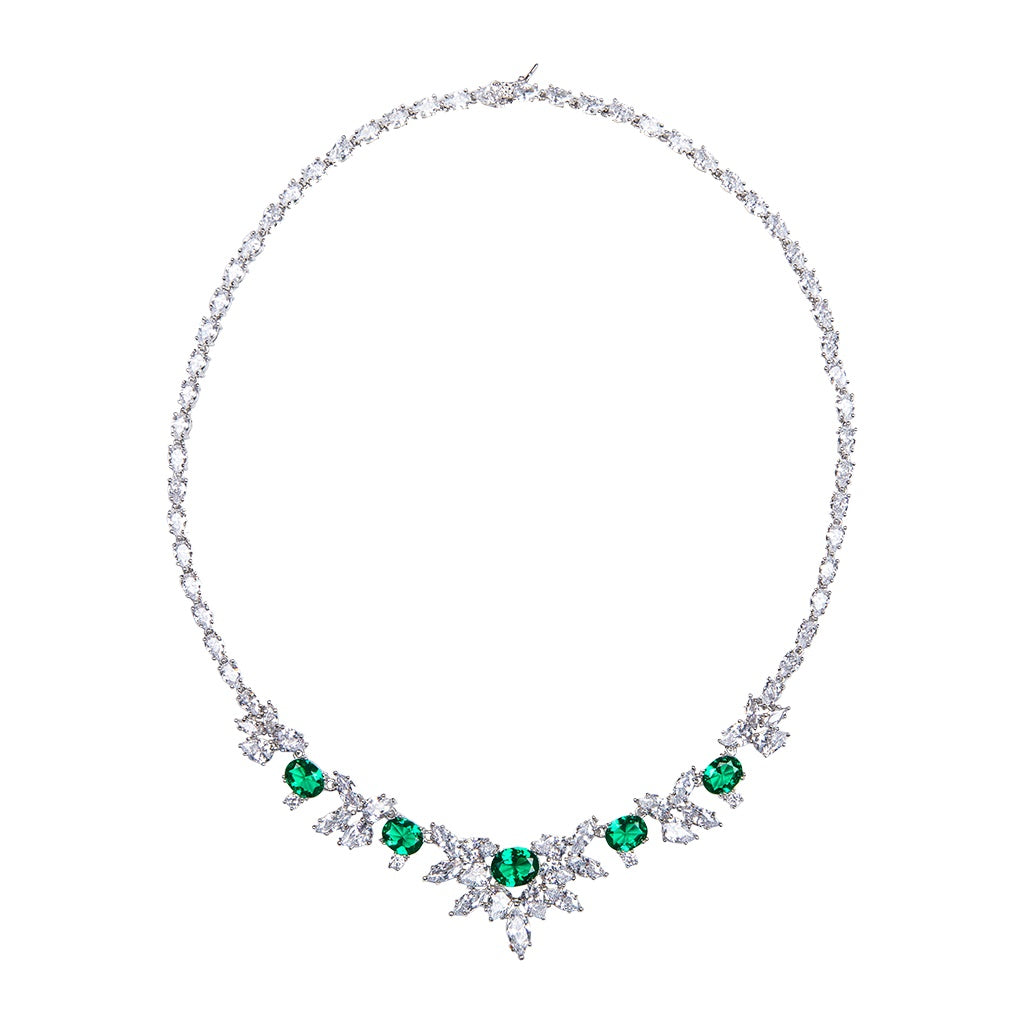 Emerald Multi Shaped Spiked Bib Necklace