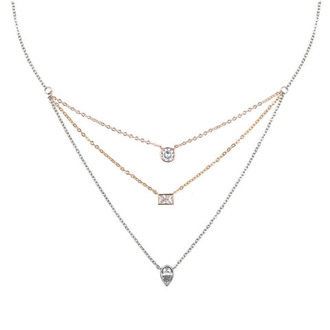 Three Layer Pave Star Necklace