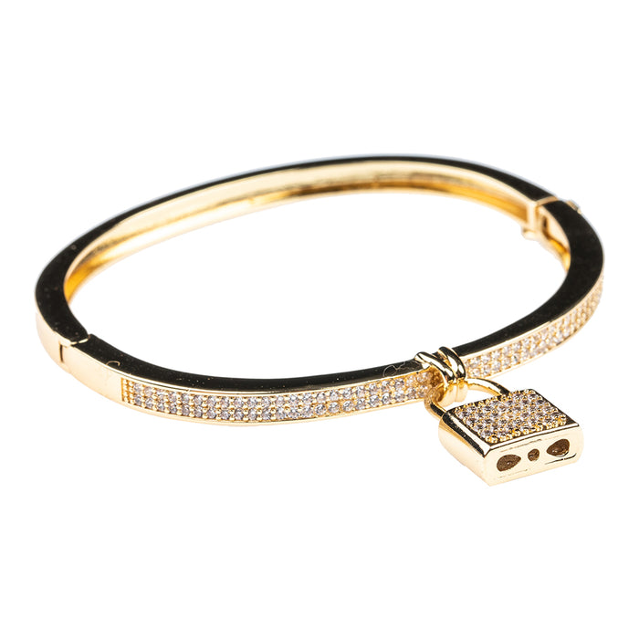 Gold Pave Padlock Bangle