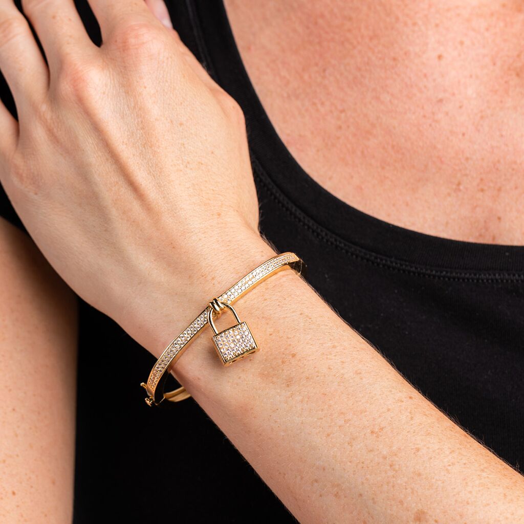 Gold Pave Padlock Bangle