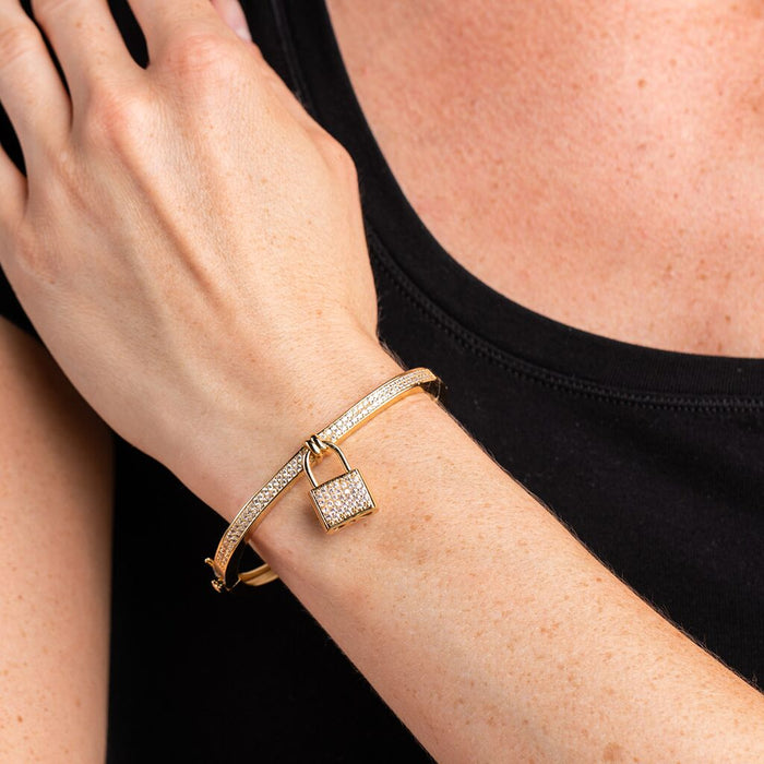 Gold Pave Padlock Bangle
