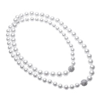 Double Pave Clasp Pearl Necklace