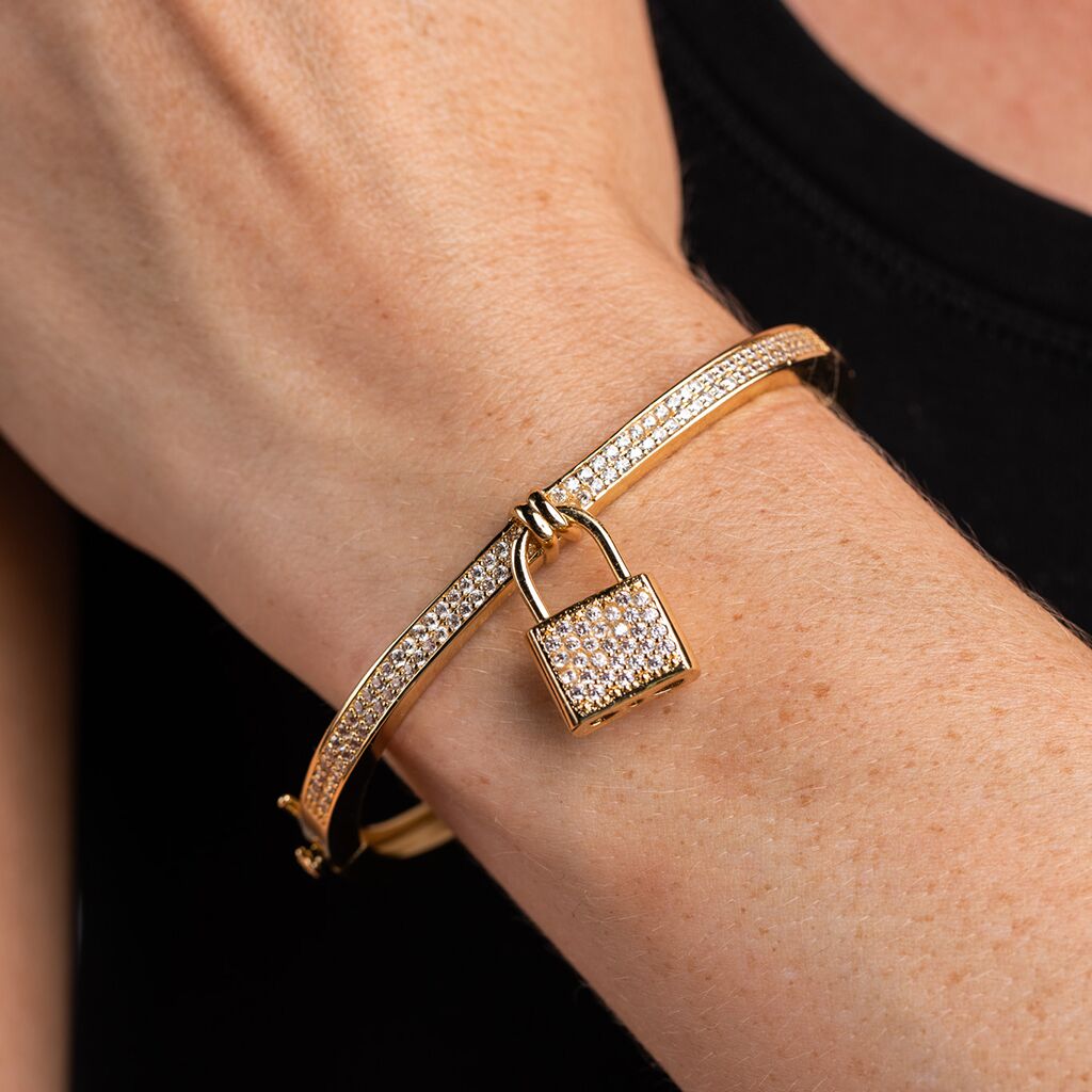Gold Pave Padlock Bangle