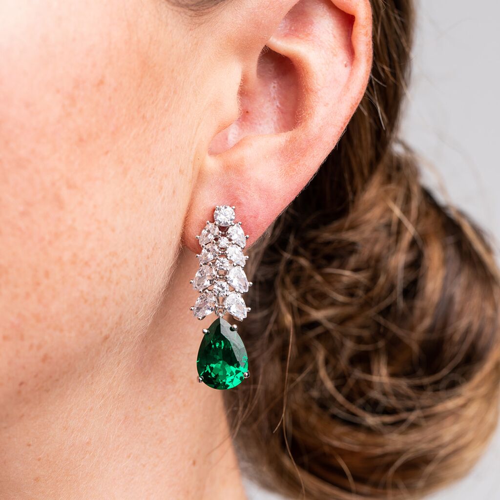 Mixed Cluster Emerald Pear Dropped Earrings