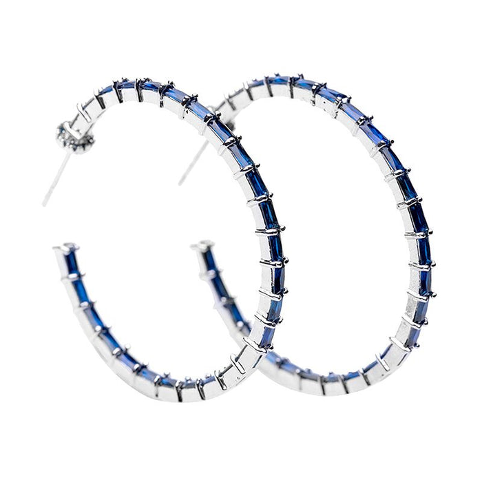 Blue Sapphire Baguette Inside Out Hoop Earrings