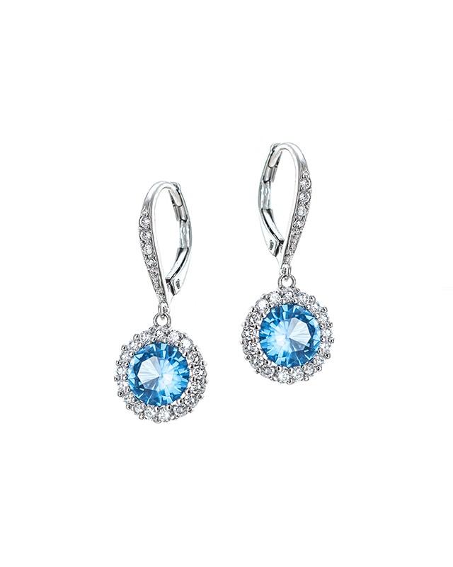 Classic Aqua CZ Round Drop Pierced Earring