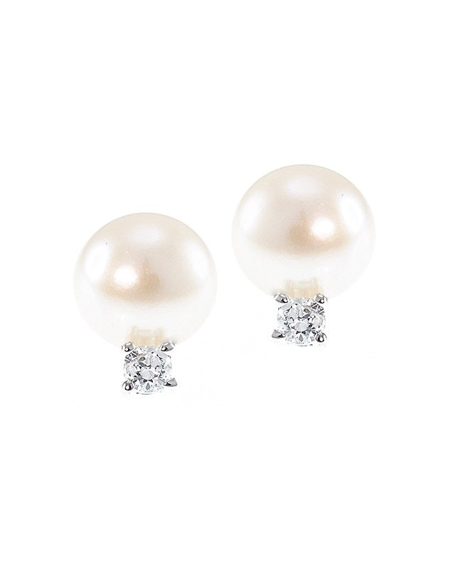 Freshwater Pearl and CZ Earrings