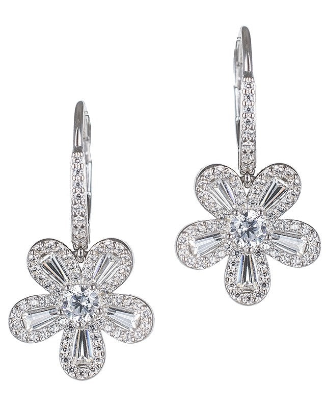 Baguette CZ Flower Earrings