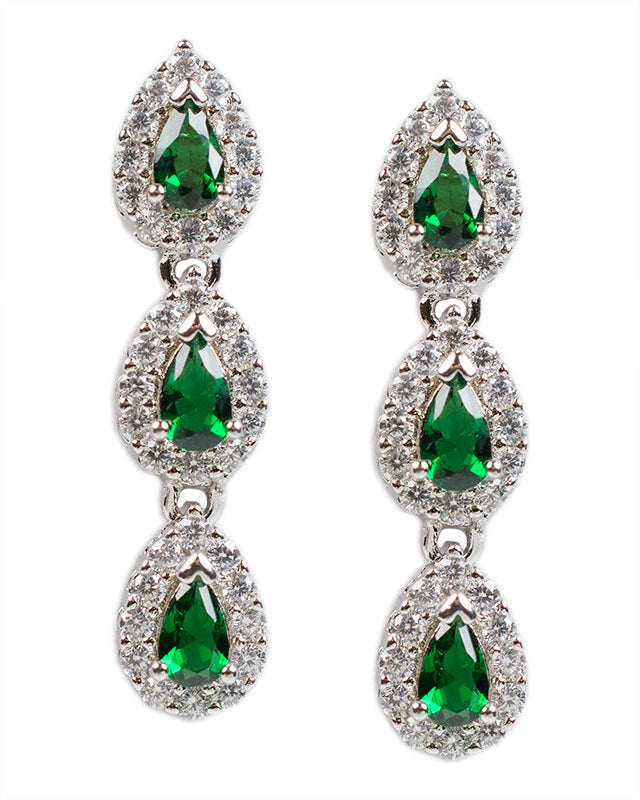 Triple Emerald Pear Drop Earrings