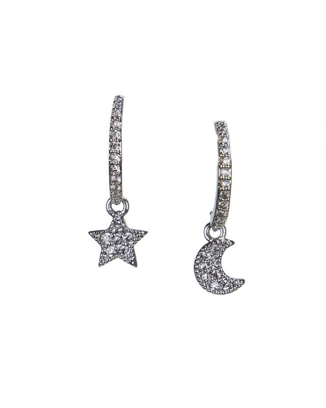 Pave Star and Moon Huggie Earrings