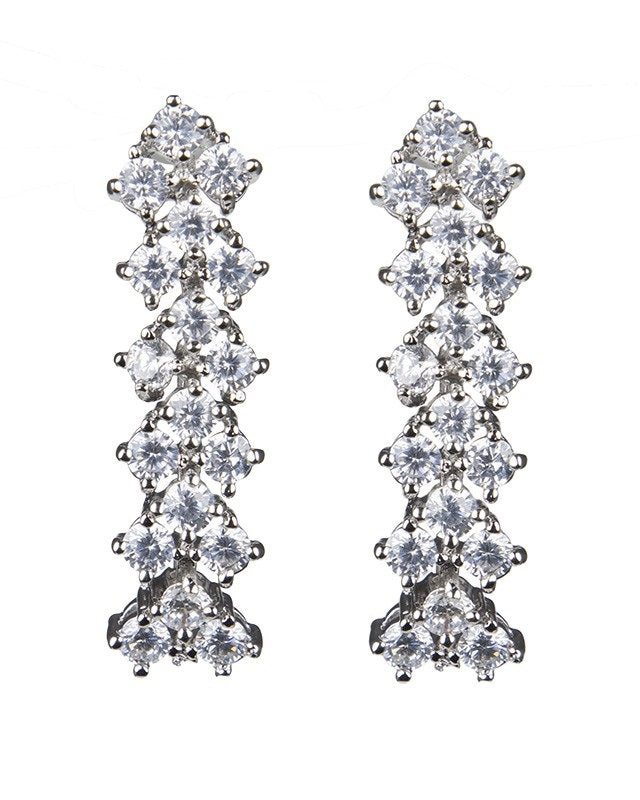 Triple Round CZ Chevron Drop Earrings