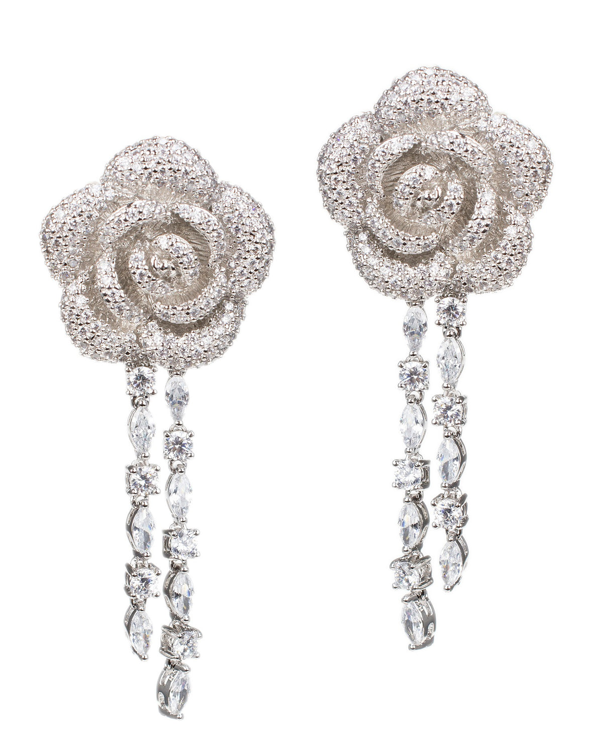 Pave CZ Floral Earrings
