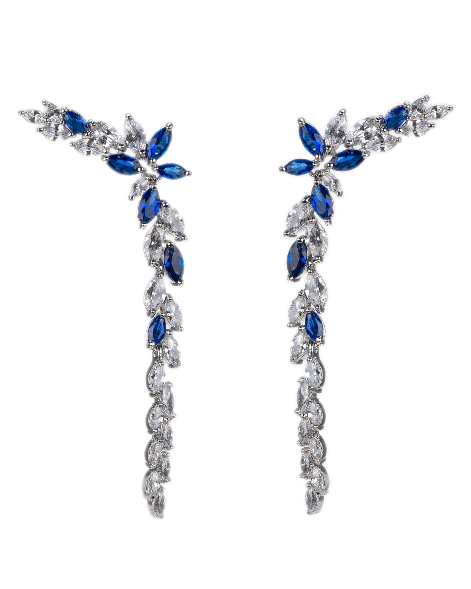 Blue Sapphire Marquise CZ Crawler Earrings