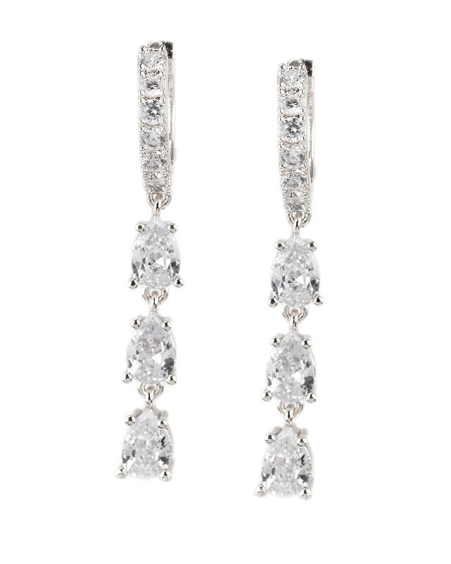 Triple Pear CZ Drop Earrings