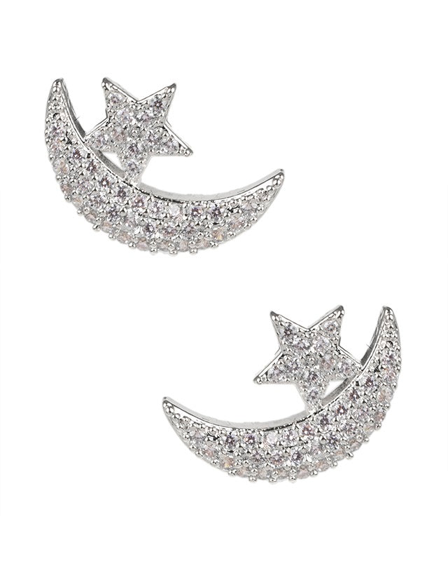 Pave Star and Moon Stud Earrings