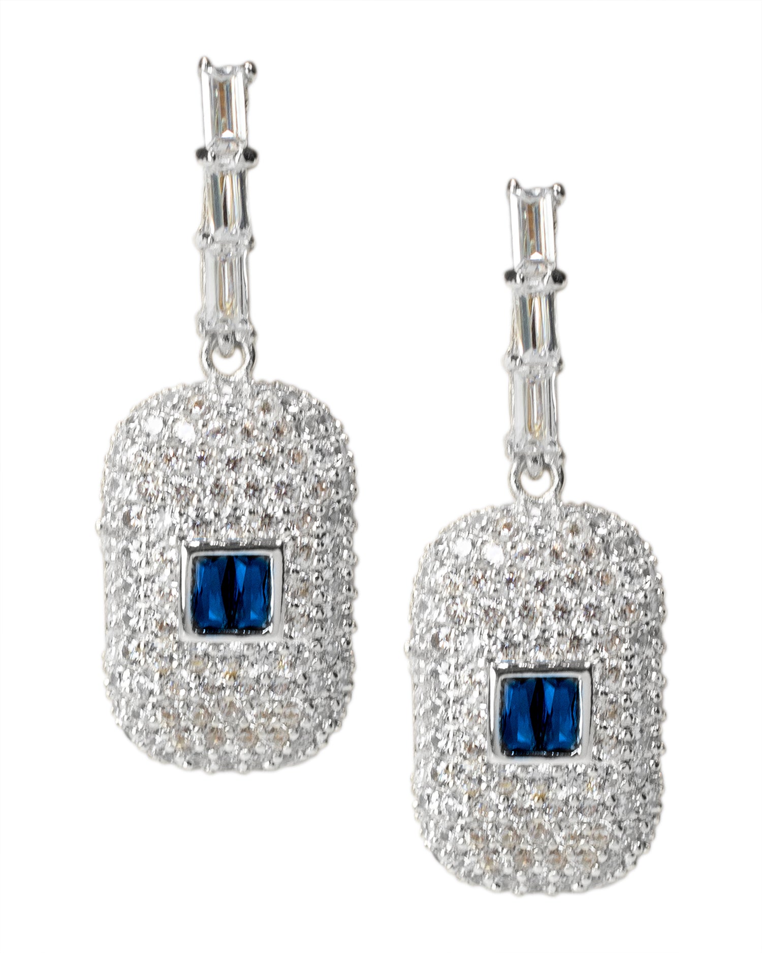Blue Sapphire Baguette Drop Earrings