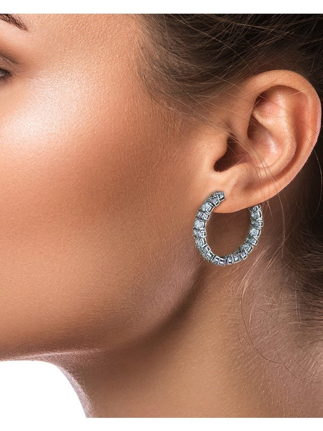 Round CZ Cluster Hoop Earrings