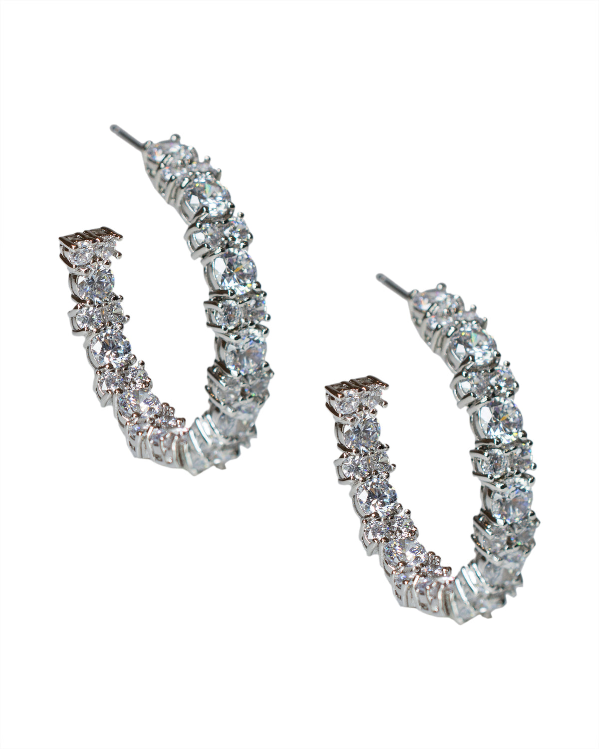 Round CZ Cluster Hoop Earrings