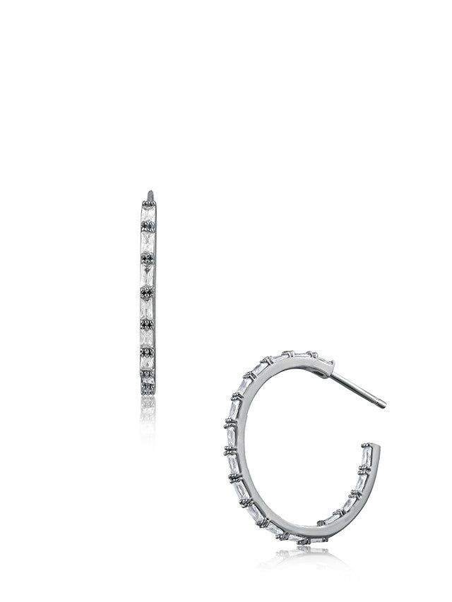 Baguette CZ in/out Hoop Earrings